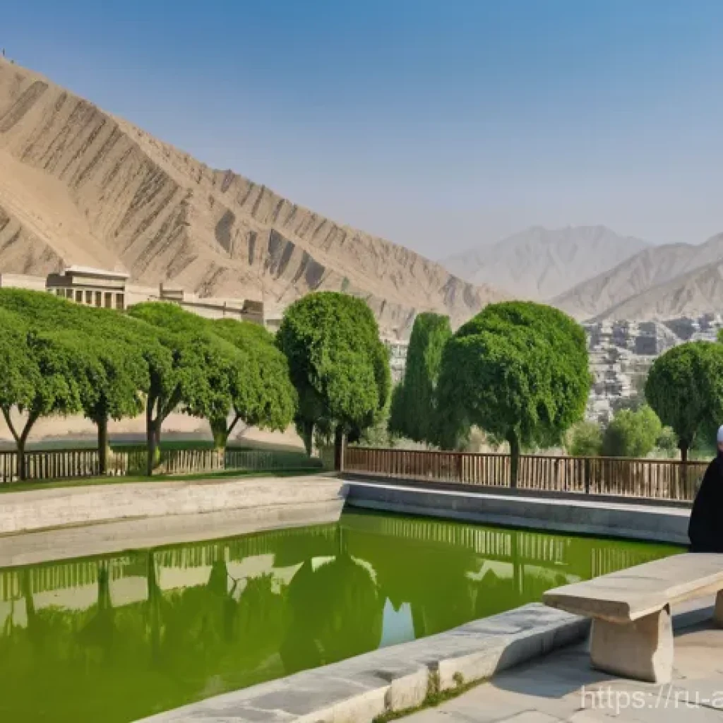 카불 관광 명소 - **A Serene Morning in Babur's Gardens, Kabul**
"A breathtaking wide shot of the terraced Gardens...
