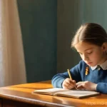 Home 22 여성 교육 제한 문제 - **Prompt:** A determined young girl, approximately 10-12 years old, is seated quietly at a simple wo...