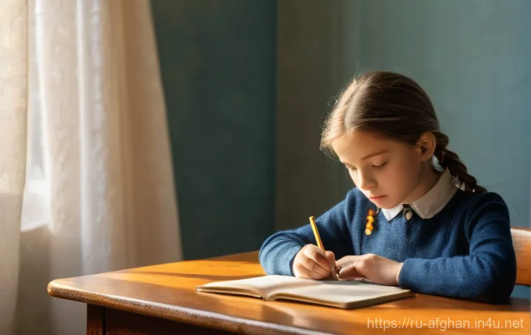 여성 교육 제한 문제 - **Prompt:** A determined young girl, approximately 10-12 years old, is seated quietly at a simple wo...