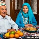 Home 21 우즈벡족의 정착 지역 - **Prompt for Uzbek Family Life & Tradition:**
"A cozy and brightly lit interior scene depicting ...
