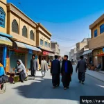 Home 18 아프가니스탄의 희망적인 변화 - A bustling street scene in Kabul showcasing a vibrant small business district with numerous cafes an...