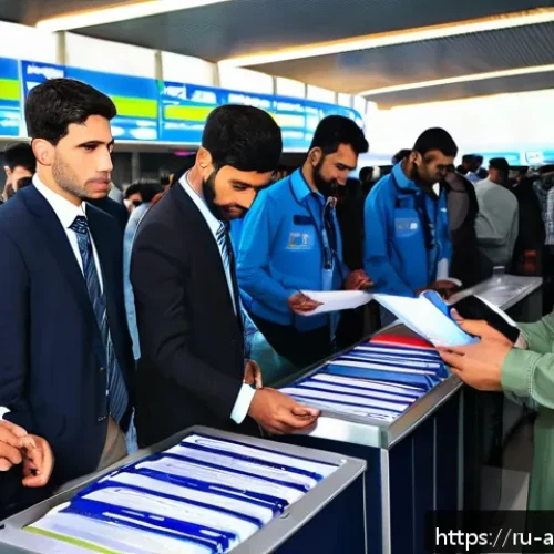 Home 17 카불 국제공항 이용법 - A detailed scene inside Kabul International Airport showing a diverse group of travelers going throu...