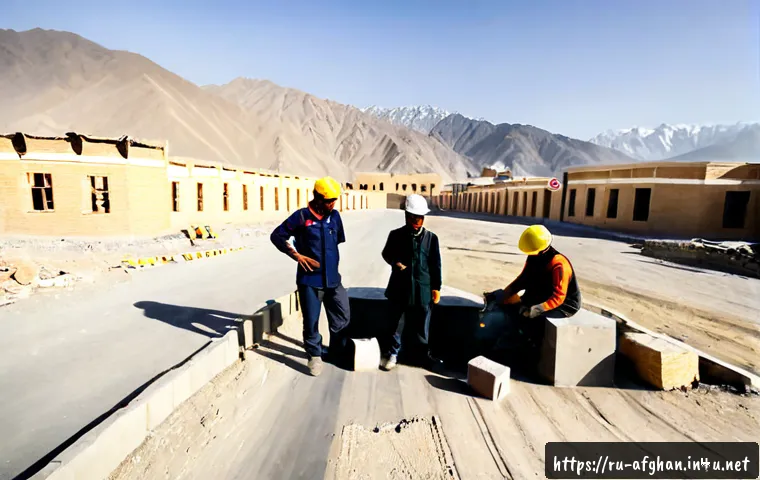 Home 17 아프가니스탄 전후 복구 사례 - Photorealistic scene of post-conflict reconstruction in Afghanistan, Afghan engineers and constructi...